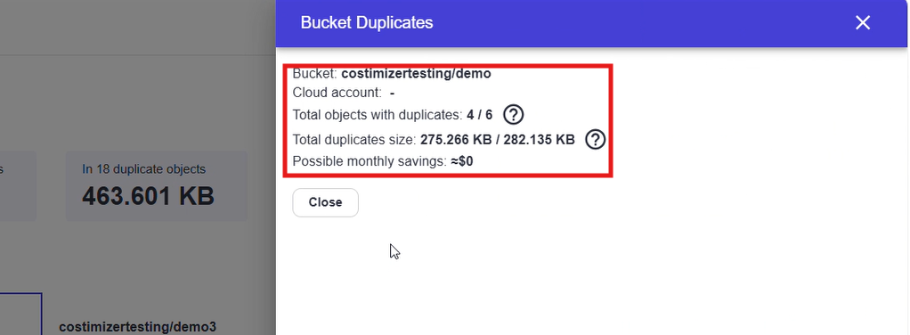 Bucket Duplicates panel