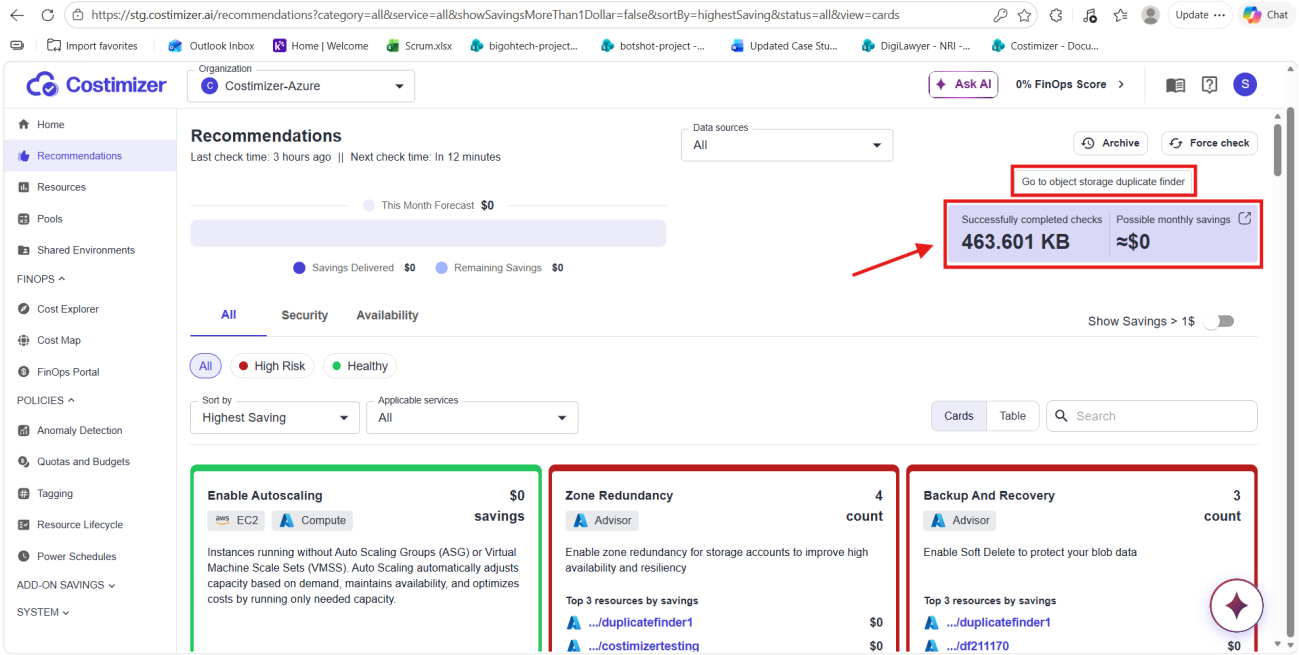 Go to object storage duplicate finder link
