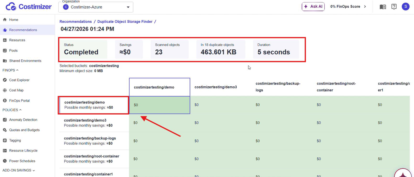 Cross-container duplicate matrix