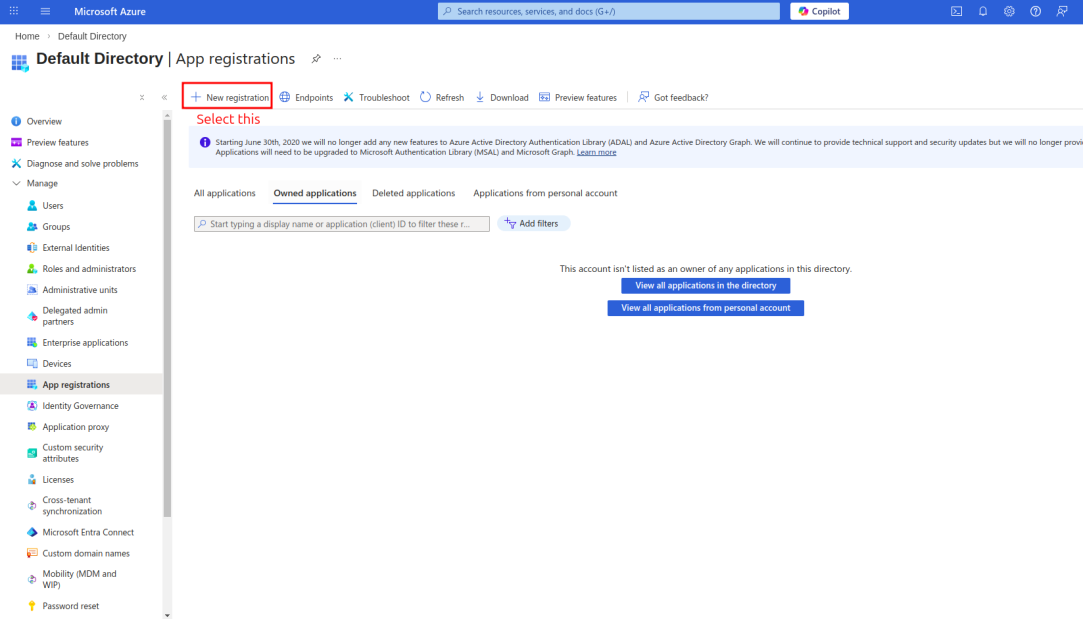 Azure App registrations — New registration