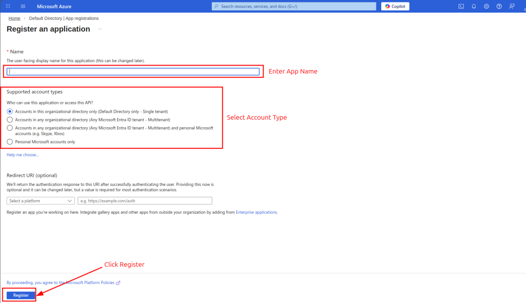 Azure App registration — Register