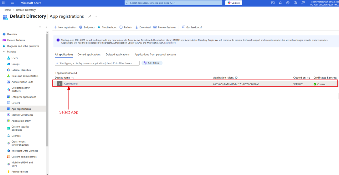 Azure Subscriptions list