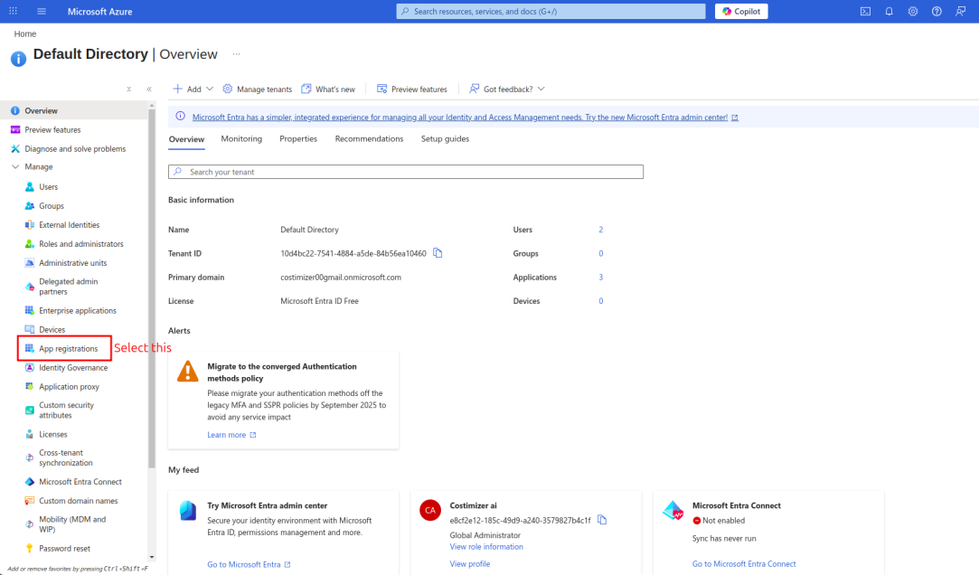 Azure App registration — Certificates & Secrets