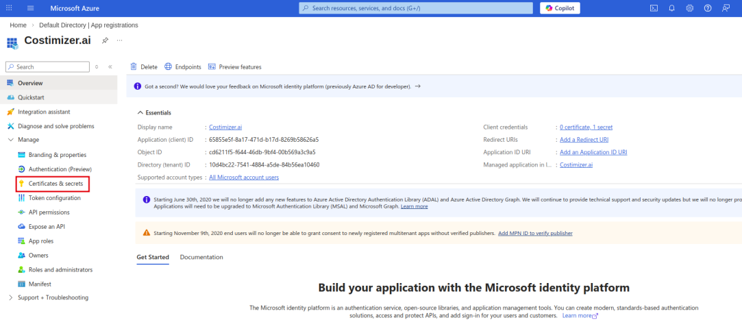 Azure — create new client secret