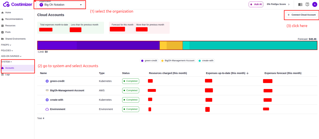 Kubernetes connection form in Costimizer