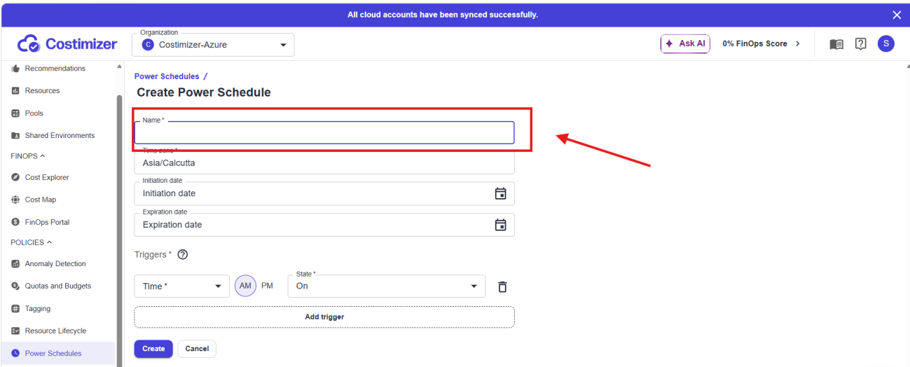 Create Power Schedule - step 1 name