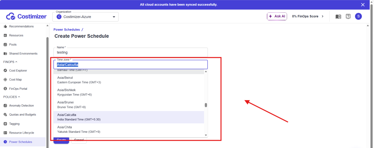 Validity period fields in create schedule form