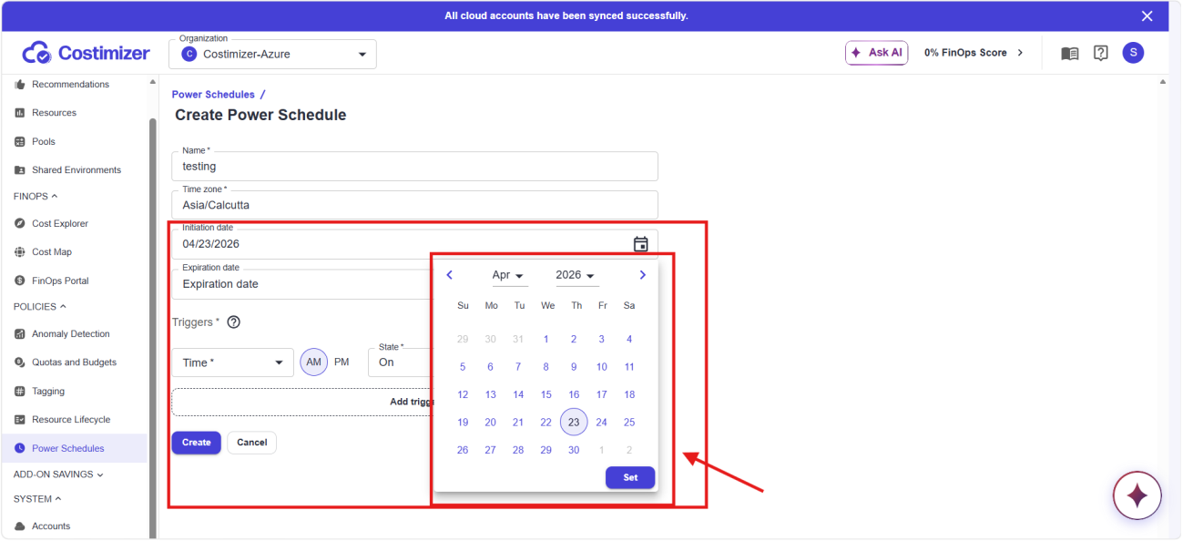 Date picker for validity period