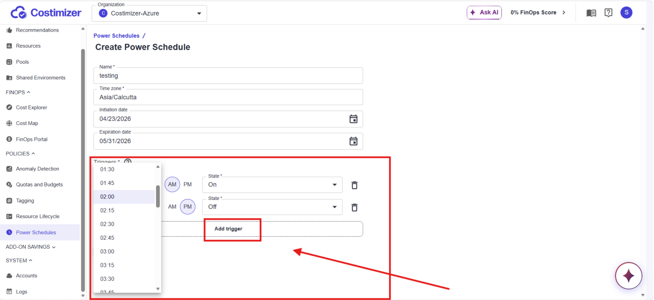 Add trigger action in form