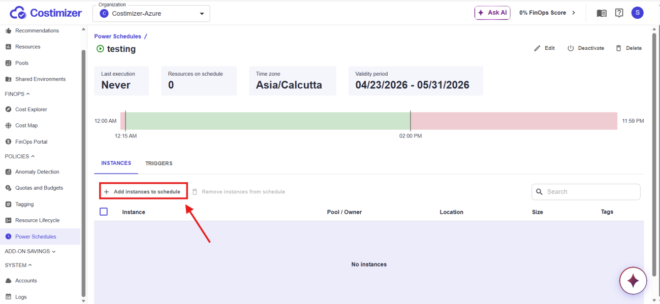 Newly created schedule in list view