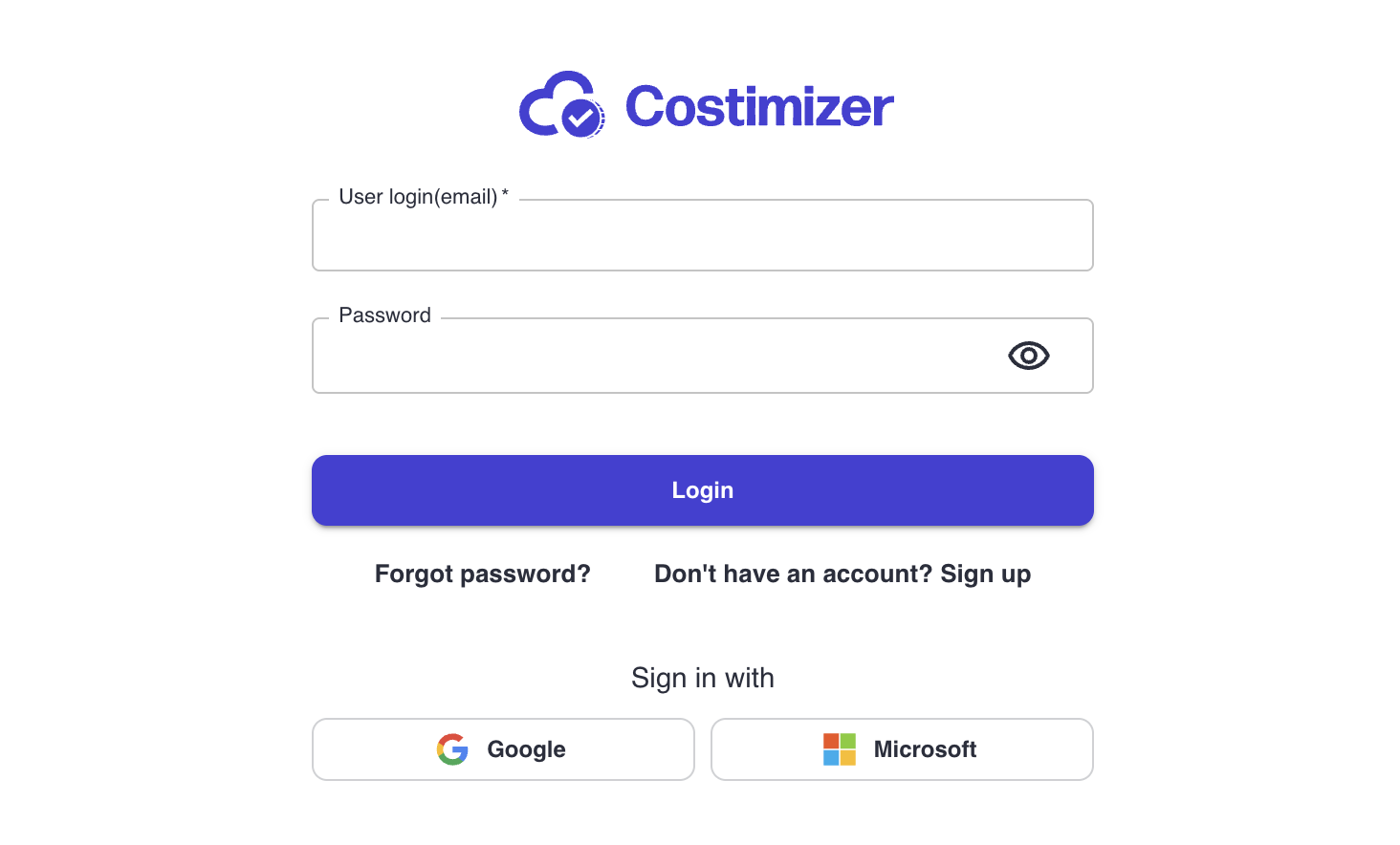 Log in to Costimizer