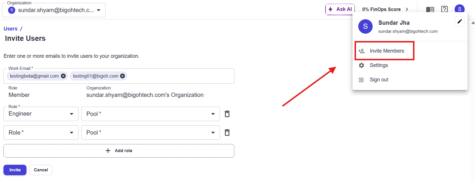 Choose Invite Members from the menu