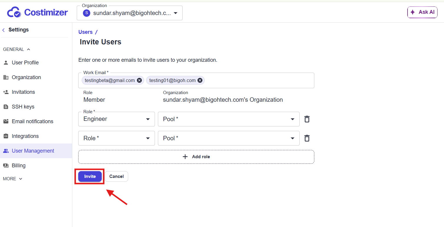 Submit invite and confirm success