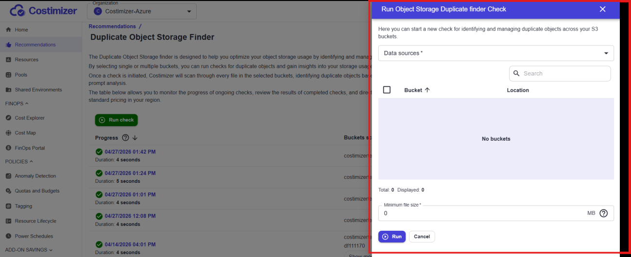 Run new check modal