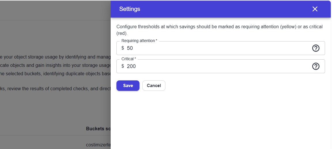 Settings panel