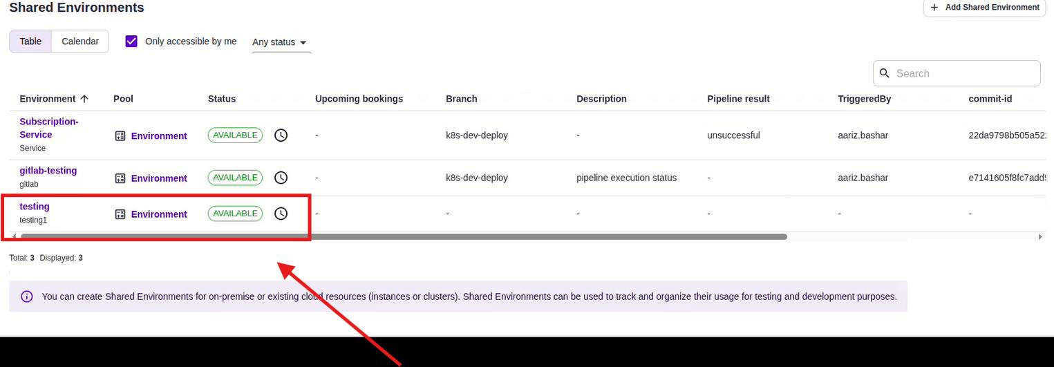Environment detail page with CI/CD integration button