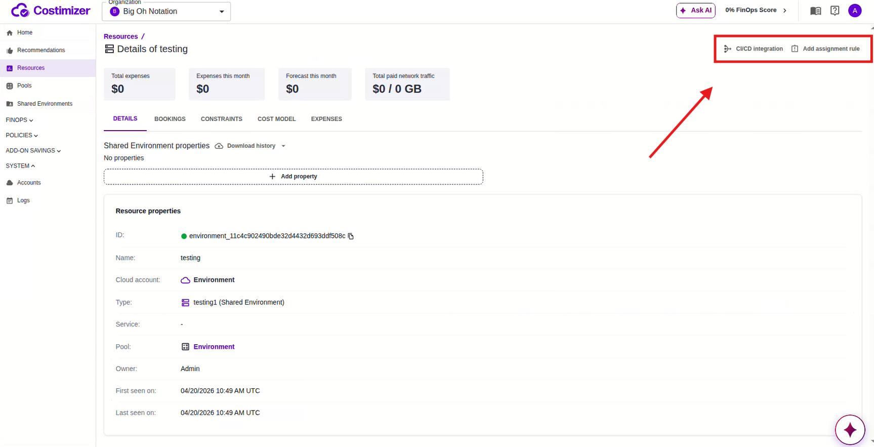 CI/CD Integration panel with ENV_COLLECTOR_URL