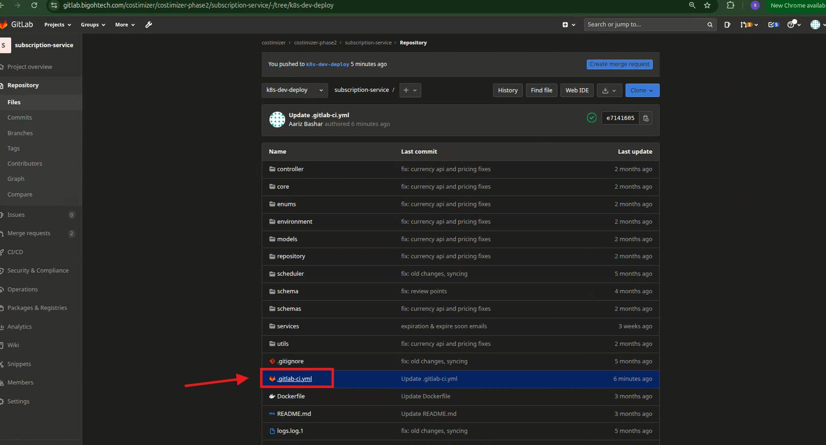 Open .gitlab-ci.yml in GitLab repository
